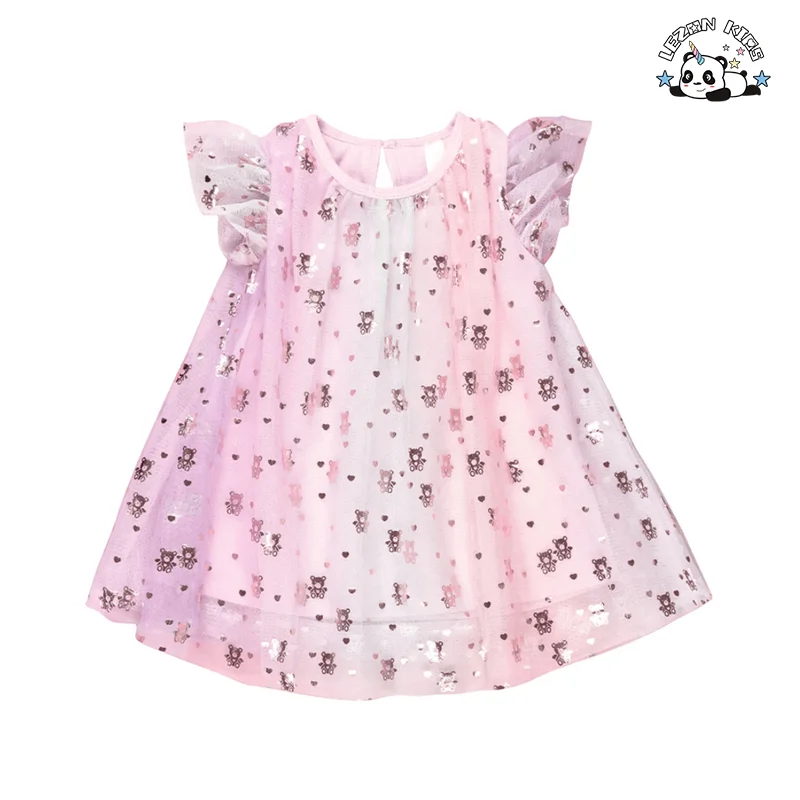 LEZONKIDS - Customizable Fashion Style Silver Foiled Printing Ruffle Sleeves Princess Dress Children Dress for Summer